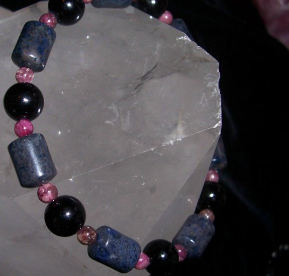 Dumortiorite Pink Tourmaline Blackstone Sterling Silver Bracelet by A Touch of Earth