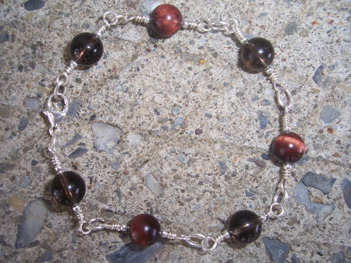 Red Tiger's Eye with Smoky Quartz Sterling Silver bracelet by A Touch of Earth