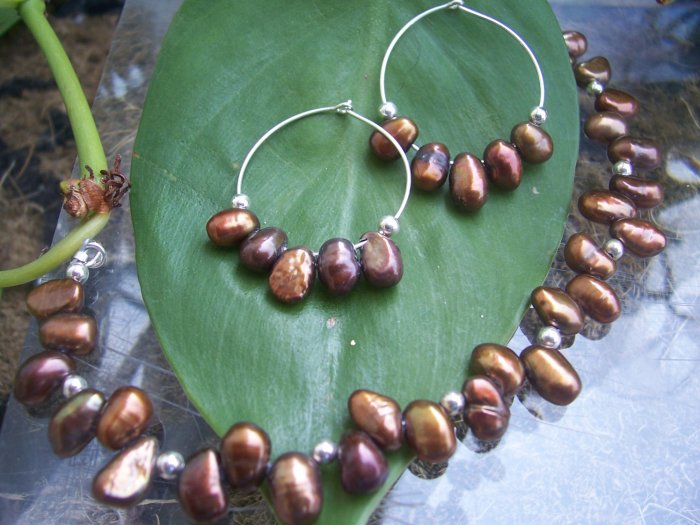 Bronze Freshwater Pearl Sterling Silver bracelet by A Touch of Earth