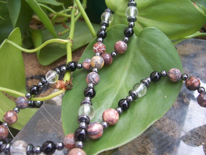 Rhodolite Clear Quartz Blackstone and Hematite Sterling Silver necklace by A Touch of Earth