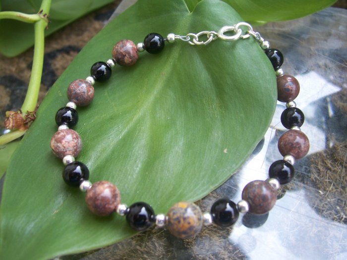 Rhodolite Blackstone and Hematite Sterling Silver bracelet by A Touch of Earth