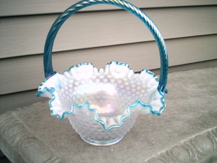 Fenton irridized Basket from Easter offering, hobnail
