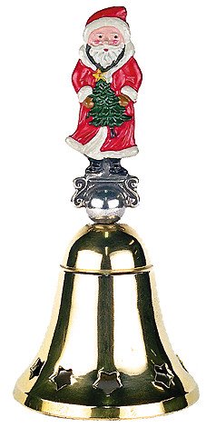 German Christmas Brass Bell with Pewter Santa Handle
