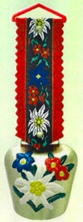 Small Edelweiss Cow Bell with Red Strap