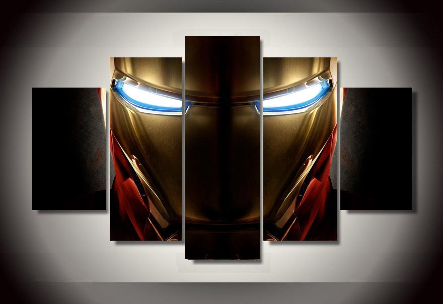Iron Man Movie Framed 5pc Oil Painting Wall Decor Superhero