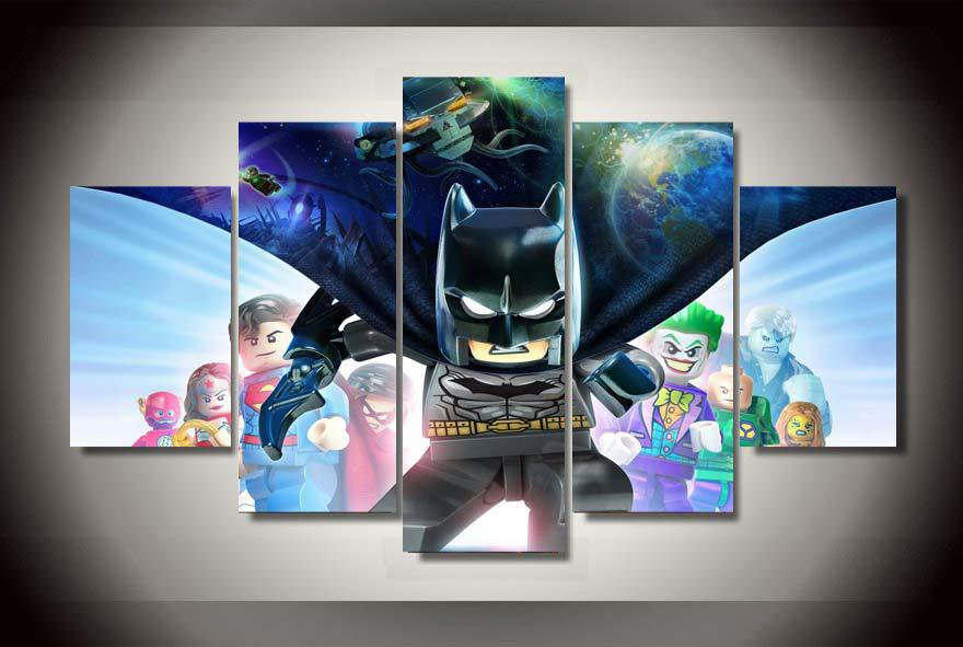 Lego Superhero Batman 5pc Wall Decor Framed Oil Painting Cartoon