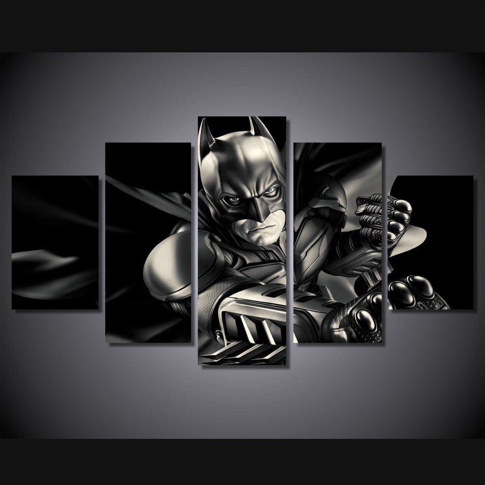 Dark Knight Batman Movie 5pc Framed Canvas Oil Painting Wall Decor HD Superhero