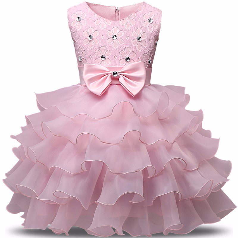 Stunning Flower Print Bow Fashion Princess Girls Child Ball Gown Pink 6M-8