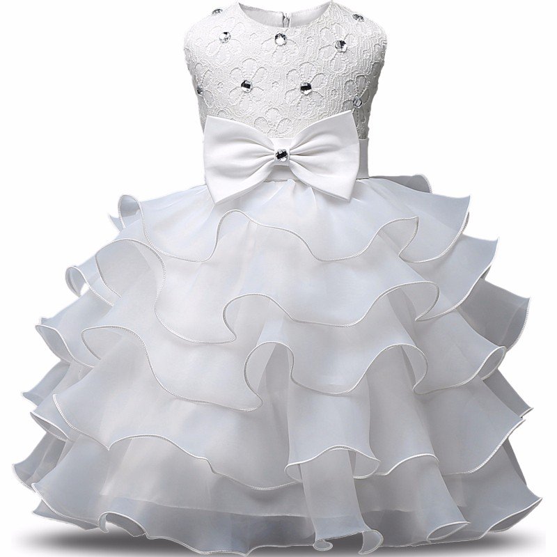 Stunning Flower Print Bow Fashion Princess Girls Child Ball Gown White 6M-8
