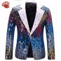 New Sequin Stage Blue Single Breasted Suit Jacket Men Red Carpet Fashion Attire Blazer Jacket