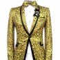 Gold Scale Design Single Breast Jacket Men Red Carpet Fashion Attire Blazer
