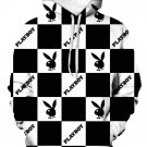 Playboy Logo  Black and White Hooded Sweater Hip Hop Casual X-Large