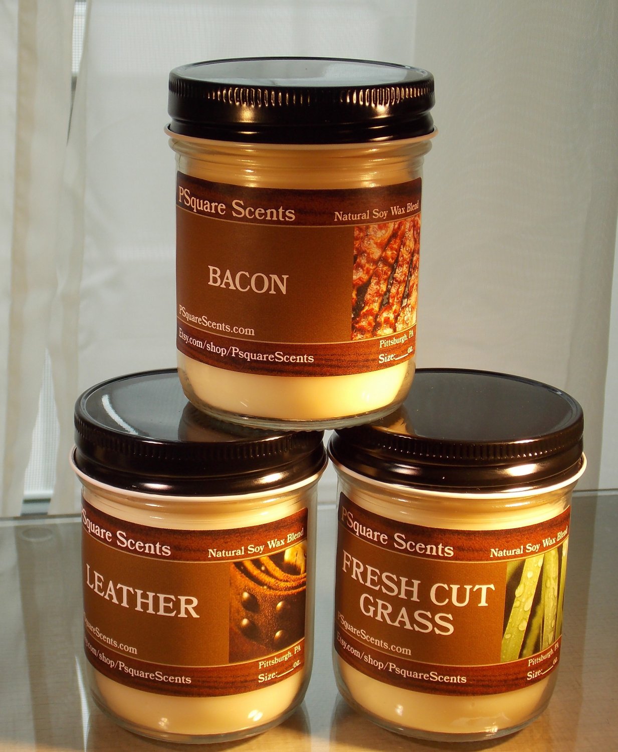 EARTHY SCENTS - 8oz. Jar Soy Candle, Dirt, Grass, Nag Champa, Sandalwood, Fire Side, Smoke