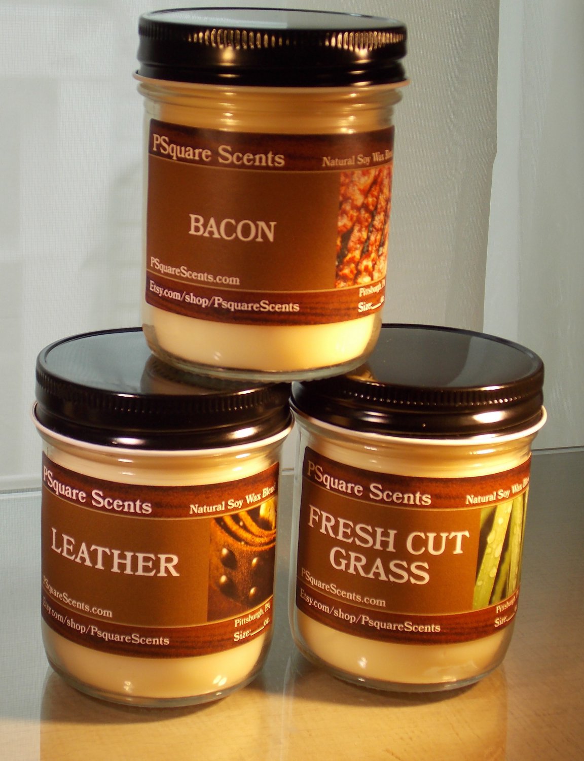 FRESH & CLEAN SCENTS - 8oz. Jar Soy Candle, Bay Berry, Spring Rain, Fresh Linen, Black
