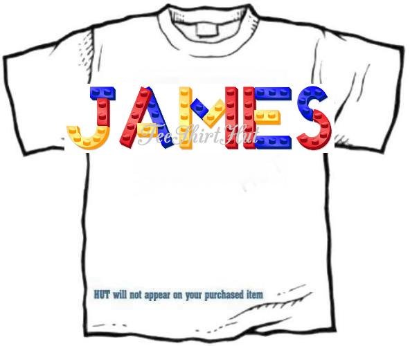 T-shirt, Your Name in LEGGOS, blue, red, yellow - (youth & Adult Sm - xLg)