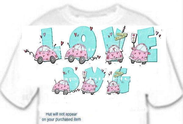 T-shirt YOUR NAME in LOVE BUGS pink, hearts lovers lane - (Adult xxLg)