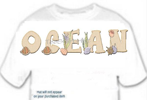 T-Shirt, Your Name in SEA SHELLS, corel conch seaweed - (Adult 4xLg - 5xLg)