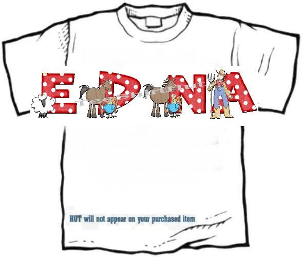 T-shirt, Your Name in DOWN ON THE RANCH, chickens, cowboy, horses - (Adult 4xLg - 5xLg)