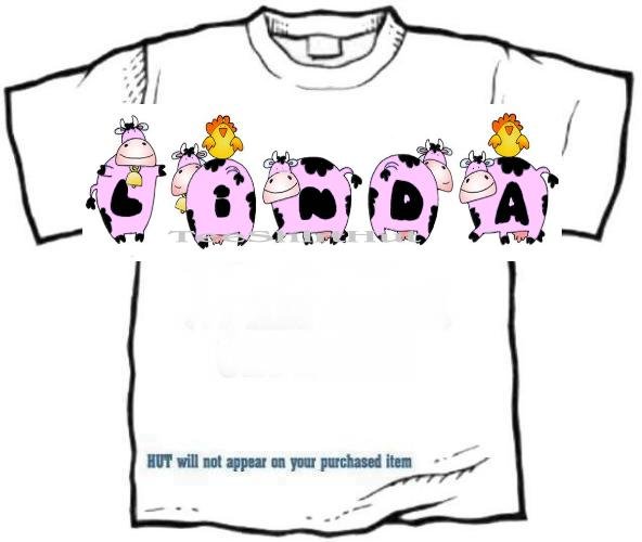 T-shirt, Your Name in PINK HAPPY HEIFERS, pinks cows, chickens - (adult 3xlg)