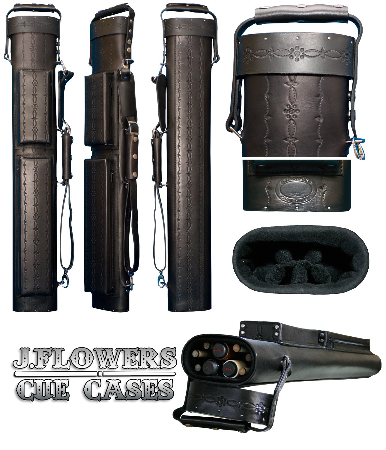 J Flowers Tribute Pool Cue Case 3x6 Flower Style Black