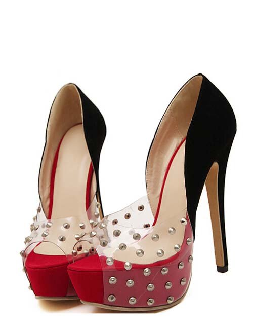 Red and black Platform Rivet Peep toe