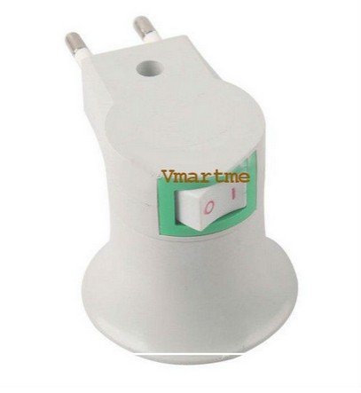 E27 LED Light Male socket to EU Type Plug Adapter Converter W/ ON OFF Button(BICP040663)