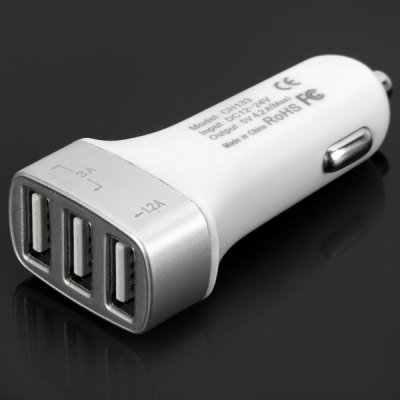 Silver White CH133 3 Ports USB Mini Car Power Charger for Smartphone Tablet PC PSP MP4(112094502)