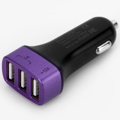 Purple CH133 3 Ports USB Mini Car Power Charger for Smartphone Tablet PC PSP MP4(112094501)