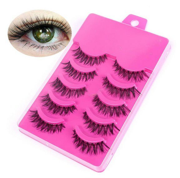 5 Pairs Natural Long Cross False Eyelashes Voluminous Makeup Pink Box(BICP056318)