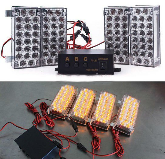 4X 22LED (Yellow )LEDs Strobe Emergency Flashing Warning Grill Strobe