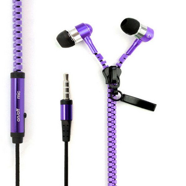 Purple Stereo 3.5mm Jack Earbuds Earphones with Mic Zipper Earphone(141243021130)