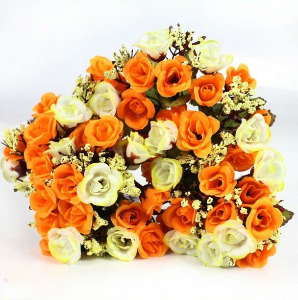 4 Bouquet Yellow Color Fake Silk Rose Flower Leaf Artificial Home Wedding Decor (141564154254)