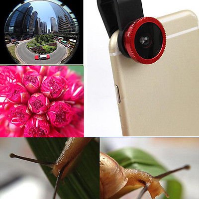 3in1 Fisheye+ Wide Angle + Macro Camera Clip Lens For Galaxy iPhone LG Red