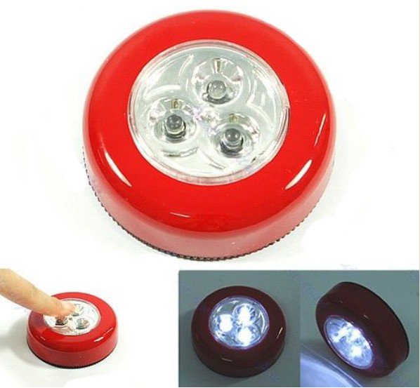 Red Mini 3 LED Cordless Battery Powered Stick Tap Touch Lamp Home Night Light Bulb
