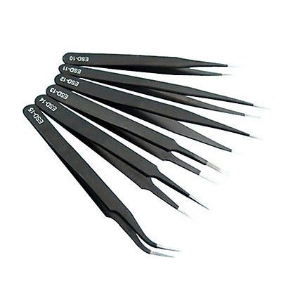 6 pcs Precision Tweezer Set Stainless Steel Anti Static Tool Kit