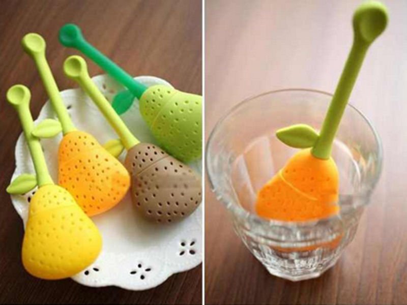 2 x Silicone Pear Design Tea Leaf Strainer Herb Spice Infuser Teacup Pot Filter
