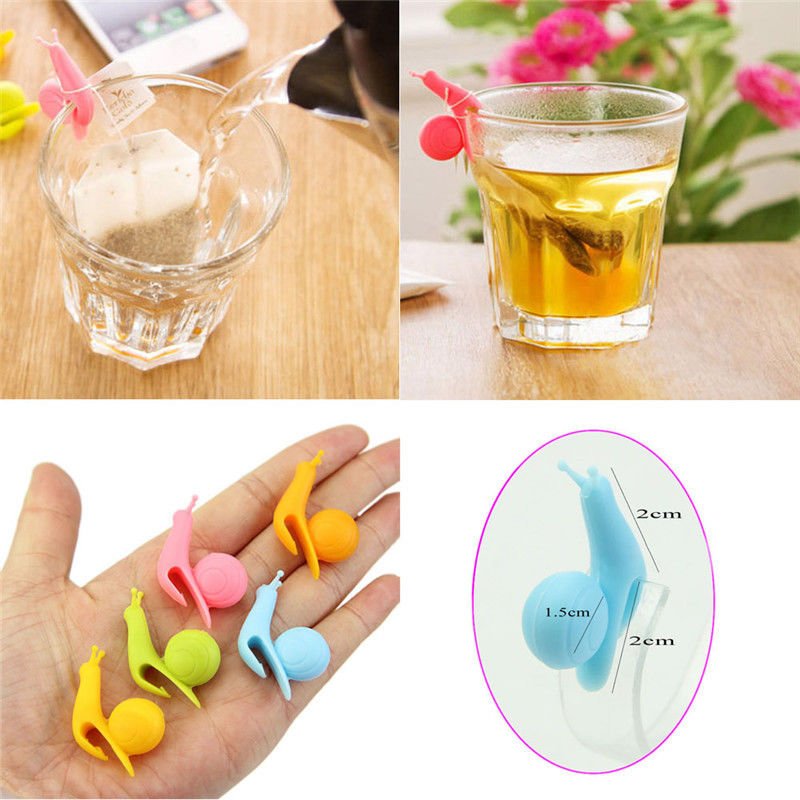 5pcs Cute Snail Shape Silicone Tea Bag Holder Cup Mug Candy Colors Gift Set
