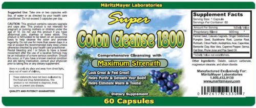 SUPER COLON CLEANSE 1800 CLEANSING DETOX WEIGHT LOSS DIET PILLS