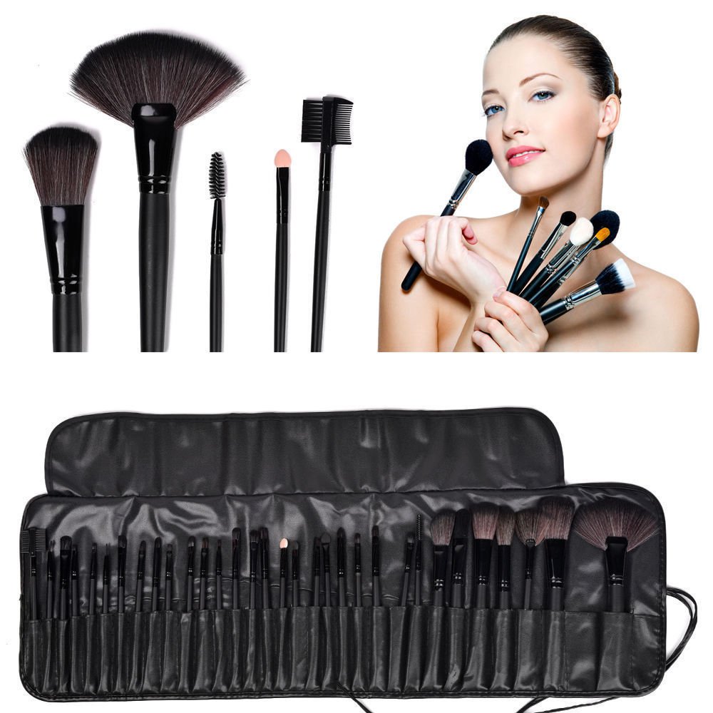 32pcs Professional Soft Cosmetic Eyebrow Shadow Makeup Brush Set Kit + Pouch Bag DB