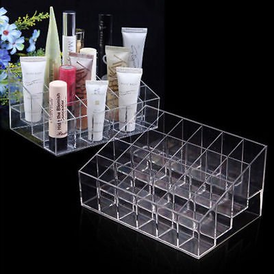 Clear Acrylic 24 Lipstick Holder Display Stand Cosmetic Organizer Makeup Case