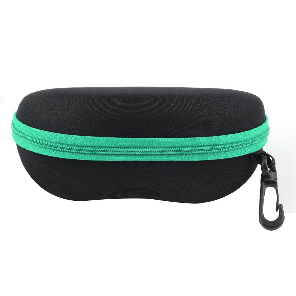 Green Portable Zipper Eye Glasses Sunglasses Clam Shell Hard Case Protector Box