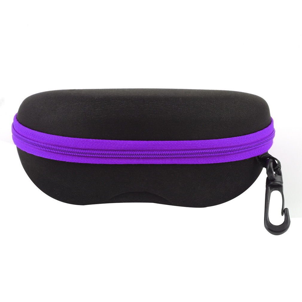 Purple Portable Zipper Eye Glasses Sunglasses Clam Shell Hard Case Protector Box