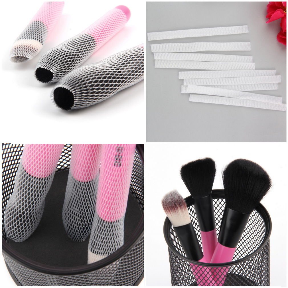 10 PCS White Make Up Cosmetic Brushes Guards Mesh Protectors Cover Sheath Net DB