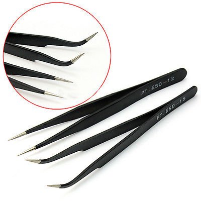 2 x Nail Art Acrylic Gel Picking Tool Rhinestones Gem Decor Black Eyelash Tweezer