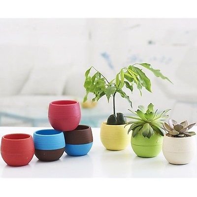 1 x Blue Mini Round Plastic Plant Flower Pots Home Office Decor Planter 7CM