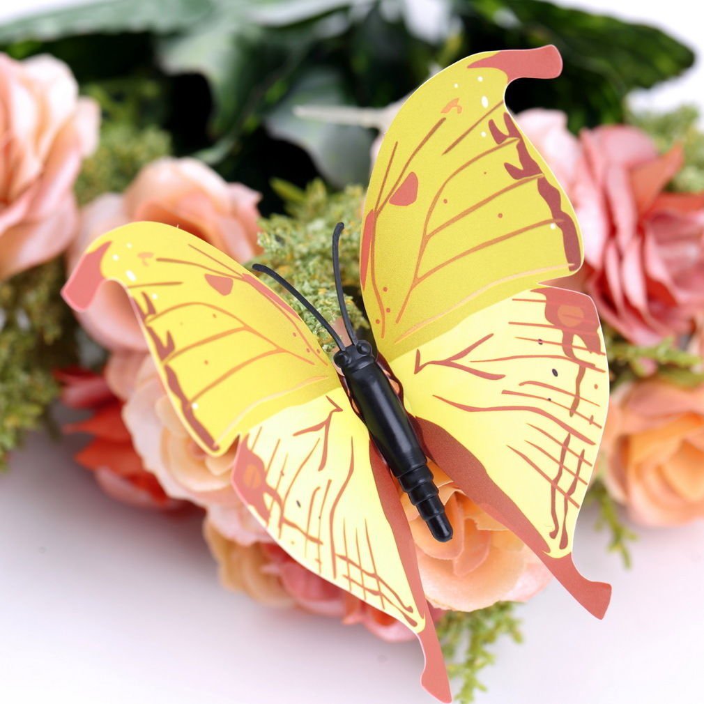 12pcs Yellow 3D Butterfly Sticker Art Design Decal Wall Home Decor Room Decorations db