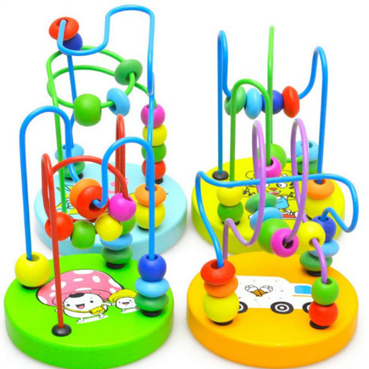 1pc Baby Kids Children Colorful Wooden Around Beads Educational Game Toy Mini db