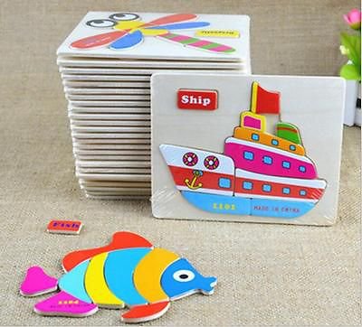 2pc Wooden Blocks Animals Children Educational Toy Puzzle Cartoon Random Design db