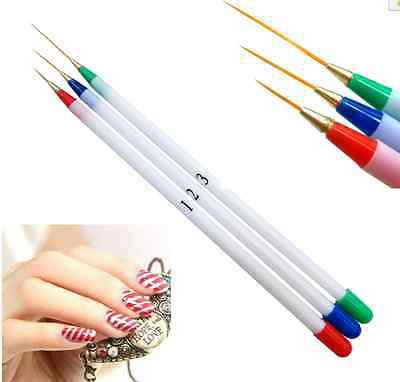 3pcs DIY Acrylic Drawing Painting Striping UV Gel Pen Nail Art Brush Set db