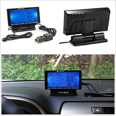 Car Digital Compass With Clock In/Out Thermometer Calendar Function Luminous db